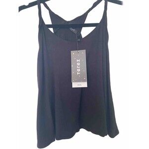 TEREZ Girl's Black Twisted Straps Racer‎ Back Jersey Tank Shirt NWT Large